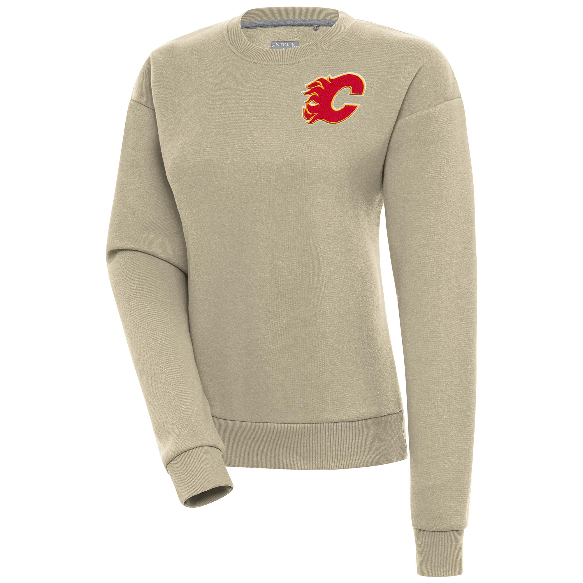 Women's Antigua Khaki Calgary Flames Victory Pullover Sweatshirt